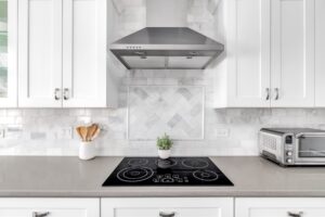 white and grey luxury kitchen backsplash